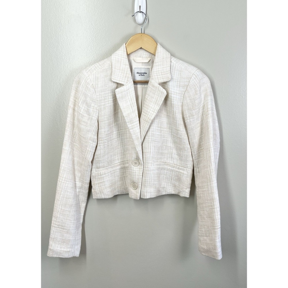 Abercrombie and Fitch Tweed Cream Blazer Sz Small Preppy Cropped Career